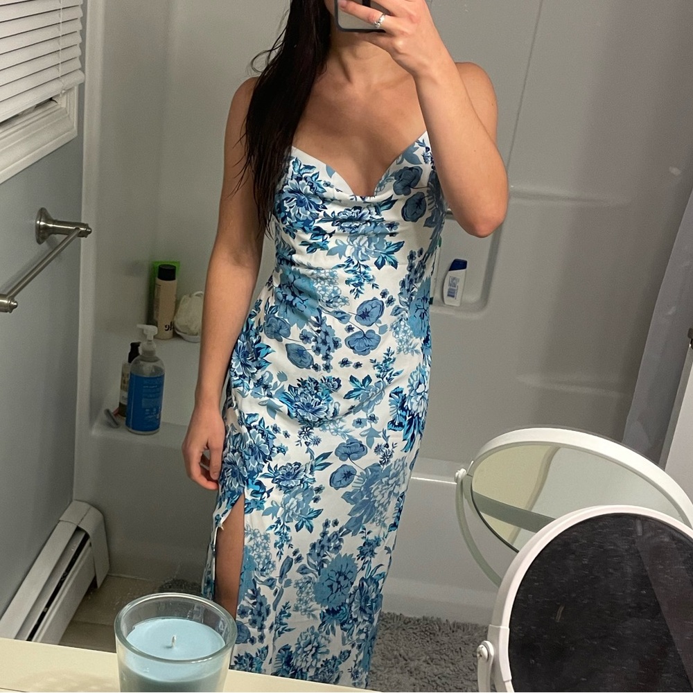 Floral Blue and White Dress